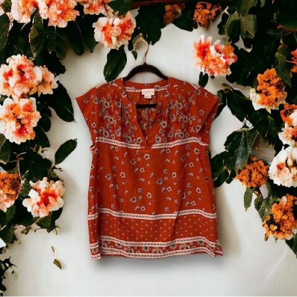 Liz Claiborne Burnt Orange (Rust) Floral Print Top - Picture 1 of 12